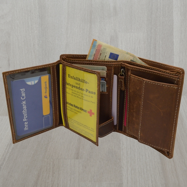Echt Leder Portemonnaie Flügel Adler Herren Brieftasche Geldbeutel braun